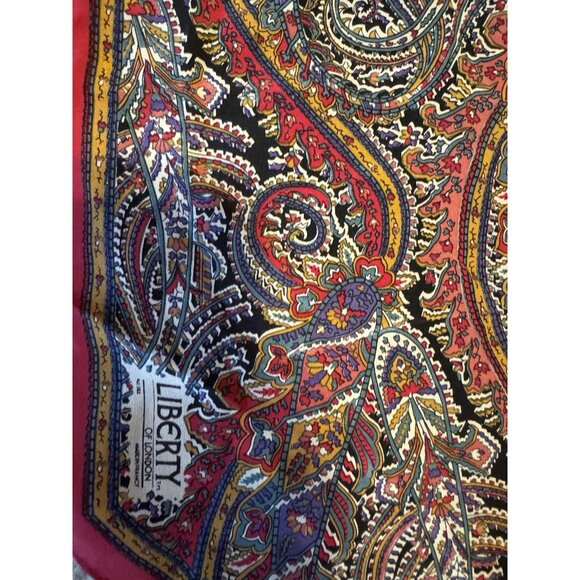 Liberty London Silk Twill Red Brown Cream Paisley Floral Scarf 68.5 x 11 - Picture 8 of 8